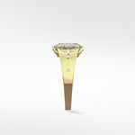 Side view of the Papaya Engagement Ring in yellow gold, showing intricate diamond details on the band and setting.