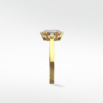 Side profile of the Fern Engagement Ring in yellow gold, showcasing its oval center diamond and marquise accent stones.