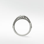 Side profile of the Torreya Diamond Engagement Ring in platinum, showing its pavé split shank and intricate diamond floral gallery.