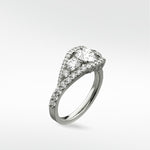 Platinum Torreya Diamond Engagement Ring with a two-stone center inside a pavé diamond halo setting.