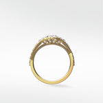 Side view of the Torreya diamond engagement ring in yellow gold with a pavé split shank band and intricate floral setting.