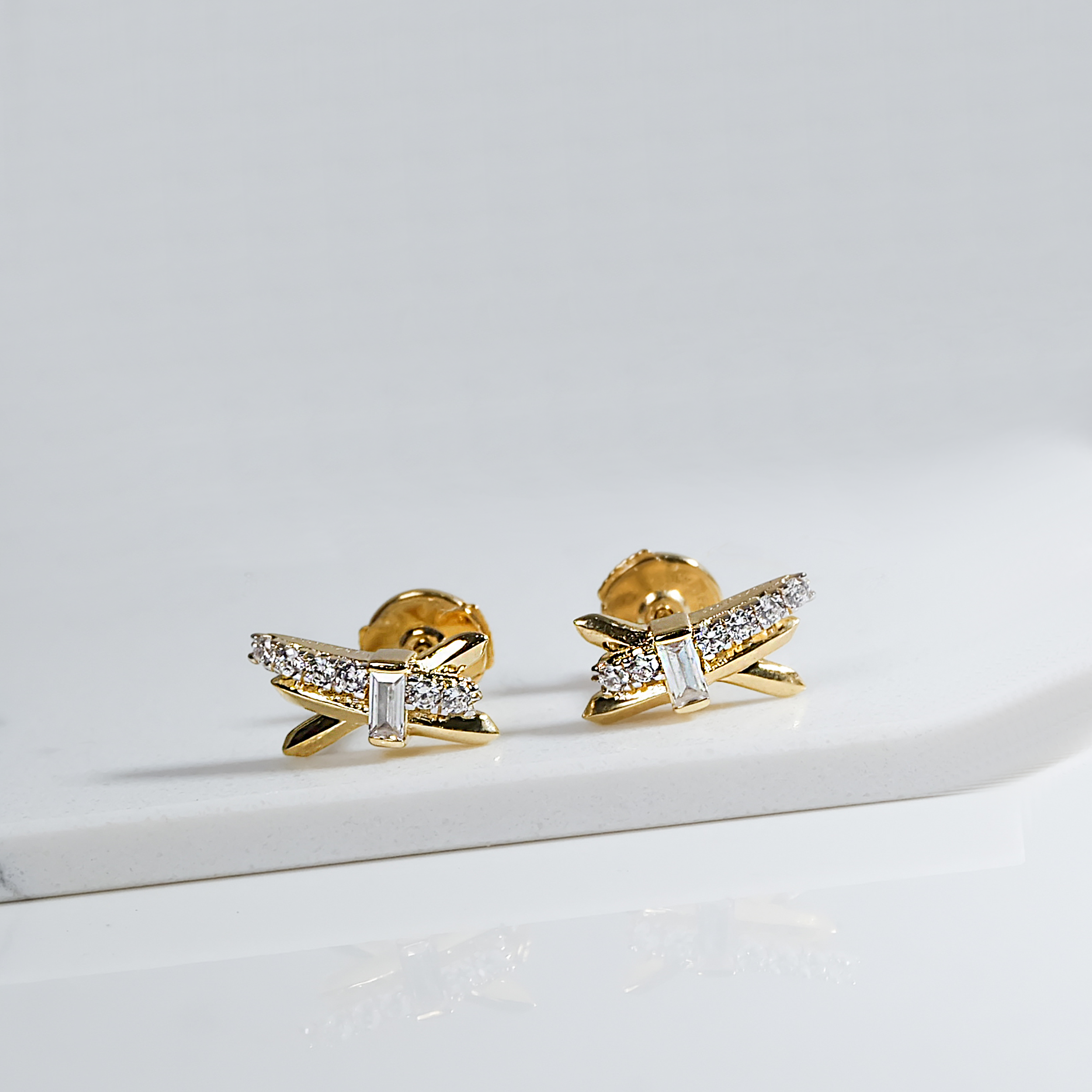 Diamond Cross Gold Studs