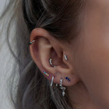 Squared Baguette Set Hoop - Blue Sapphire