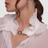 Blue Dahlia Tennis Drop Earrings