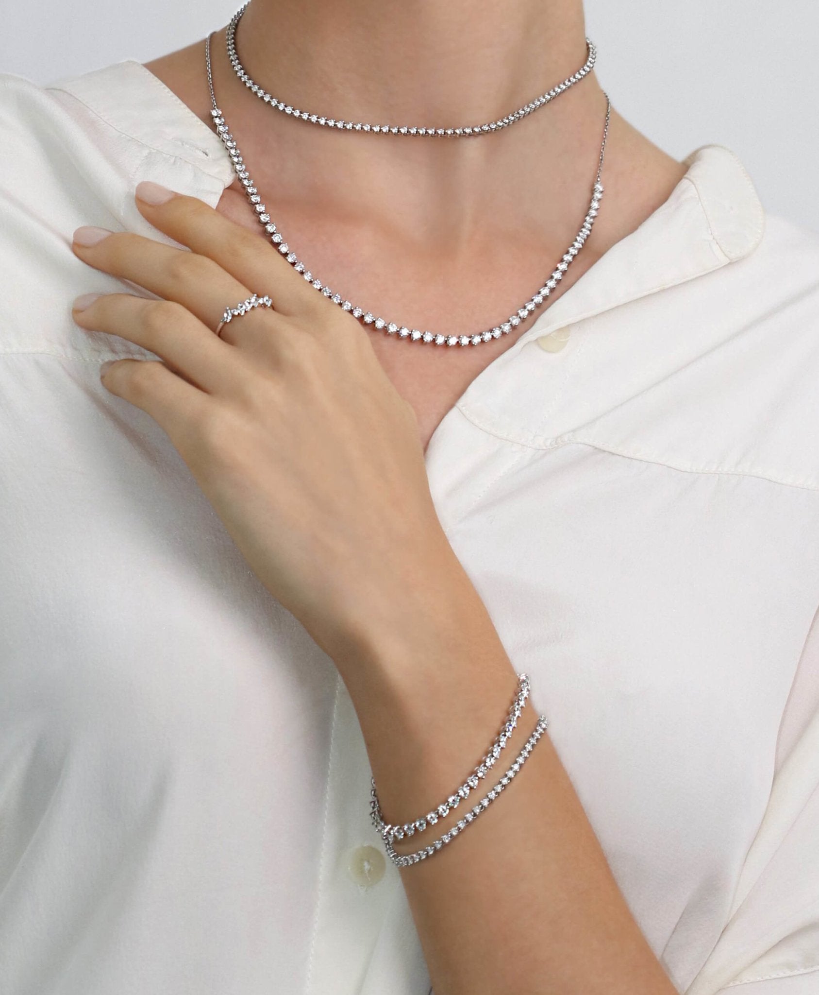 Modernist Diamond Tennis Necklace in 14K White Gold - Lark and Berry