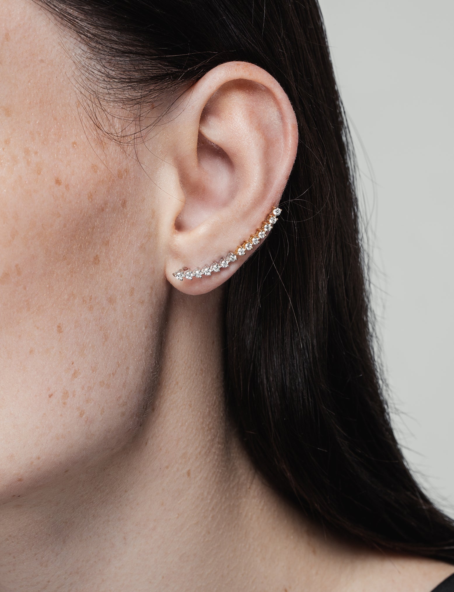 Modernist Linear Diamond Ear Crawler Labret Earring in 14K Gold - Lark and Berry