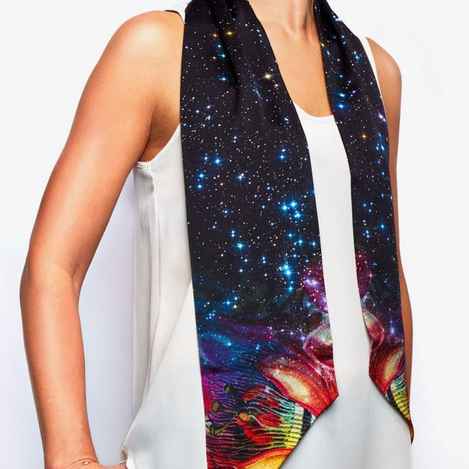 Starlight Passion Flower 100% Silk Skinny Scarf - Lark and Berry