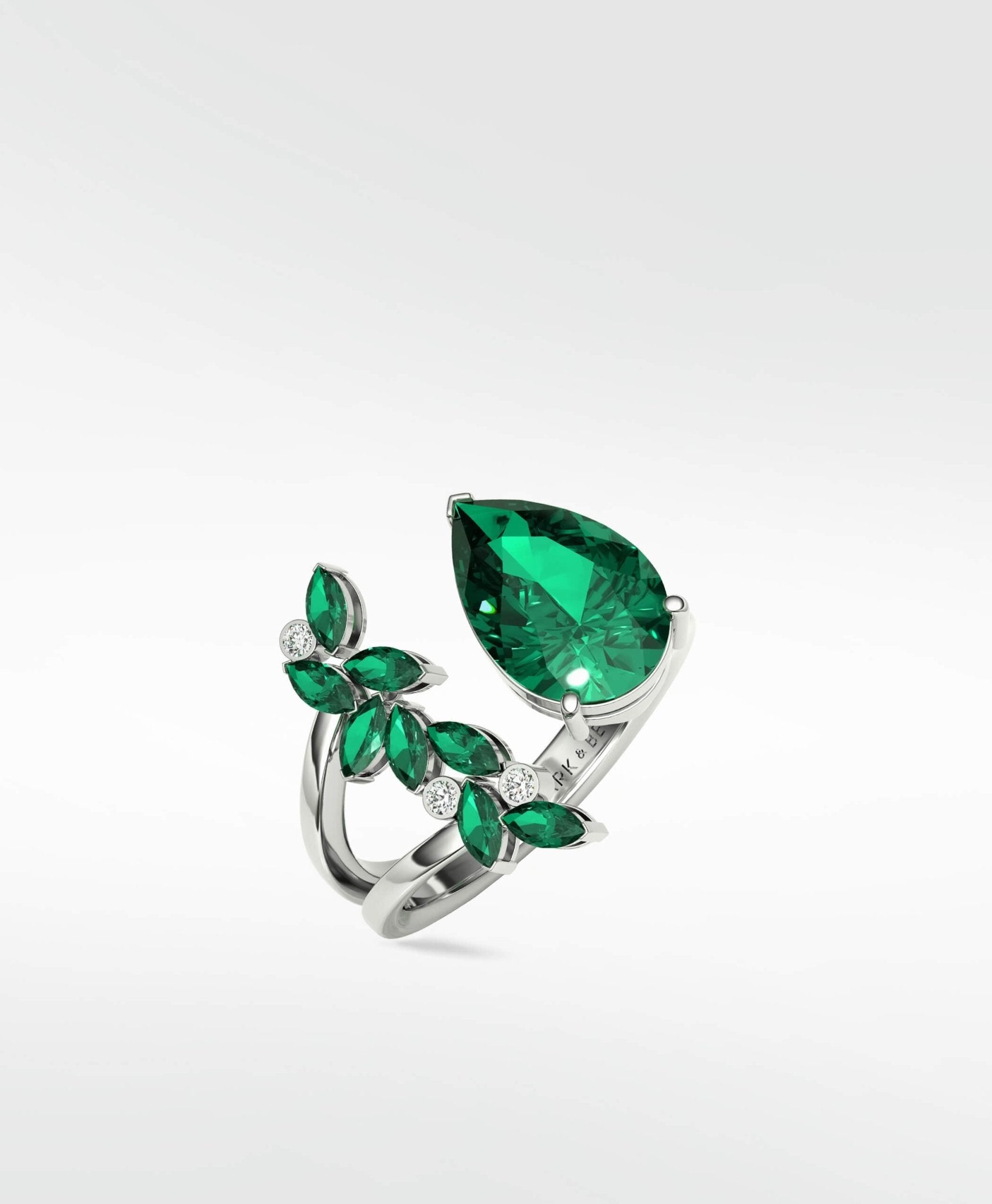 Veto Emerald Open Petal Cocktail Ring in 18K White Gold - Lark and Berry