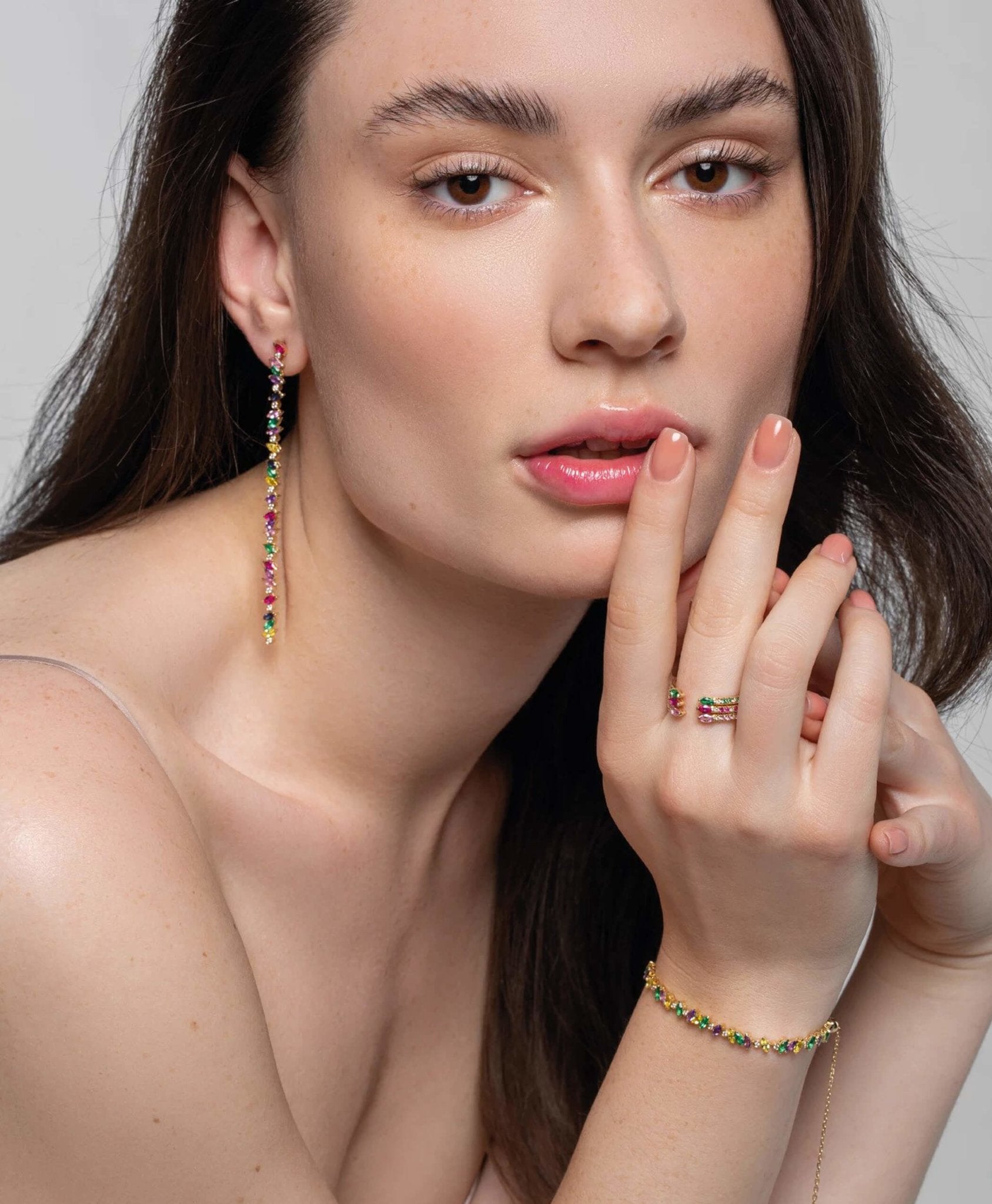 Veto Multi-Coloured Elongated Earrings in 14K Gold - Lark and Berry